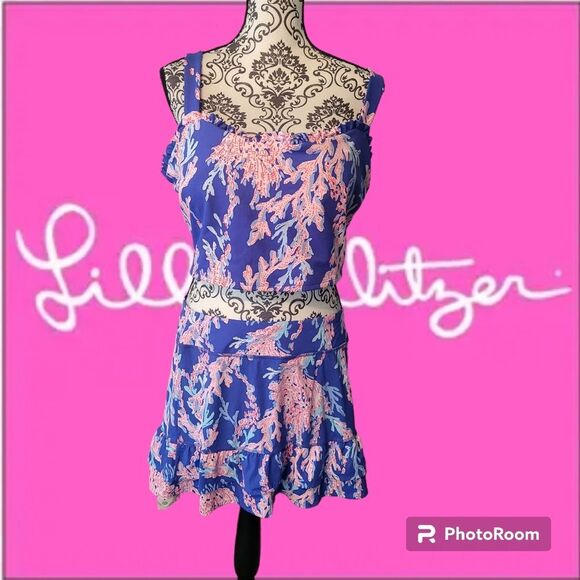 2 Piece Set Lilly Pulitzer Zahara Sports Bra and Skort Borealis Blue